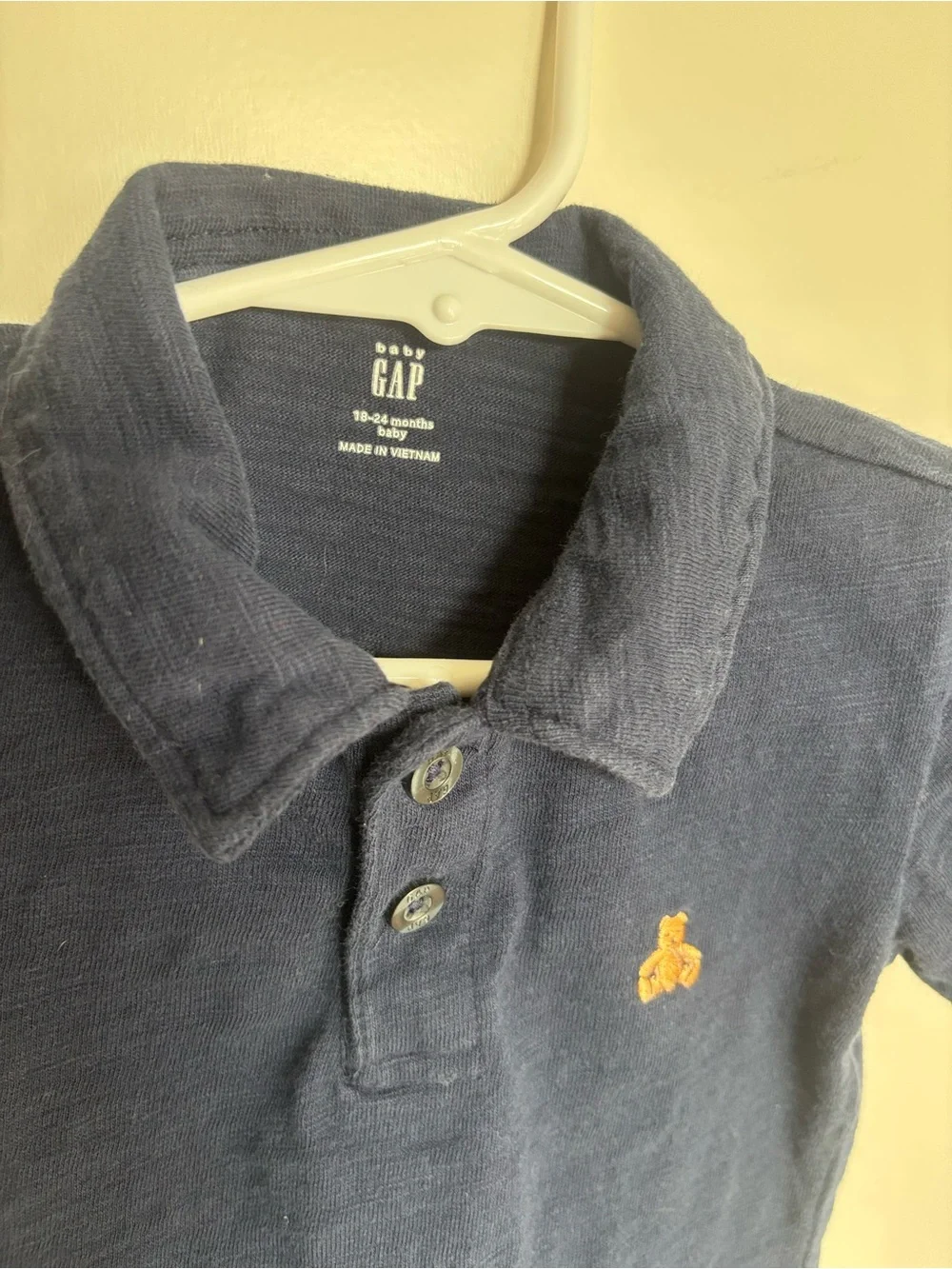 Baby Gap Boys Classic Pique Polo Shirt Navy Blue Teddy Bear 12-18 Months One